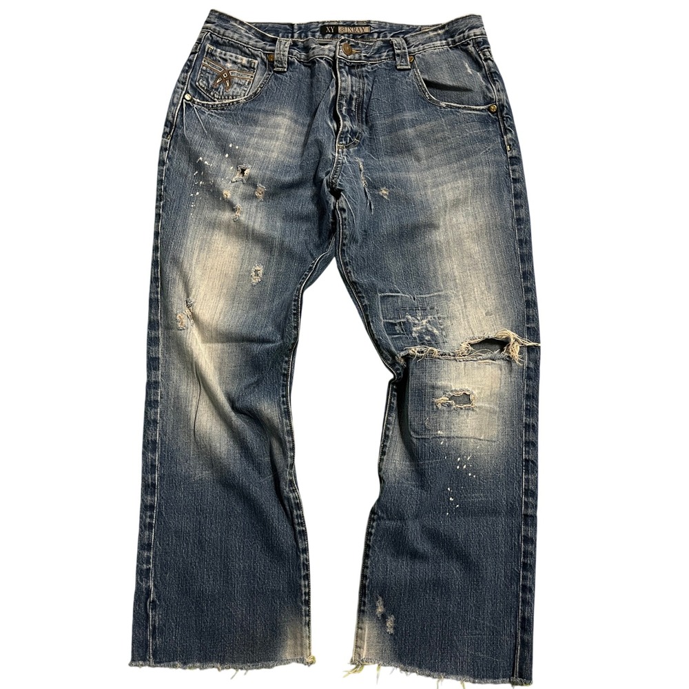 XY Xray Jeans Mens 36 Distressed Relaxed Fit Blue Denim Y2K Grunge Skater